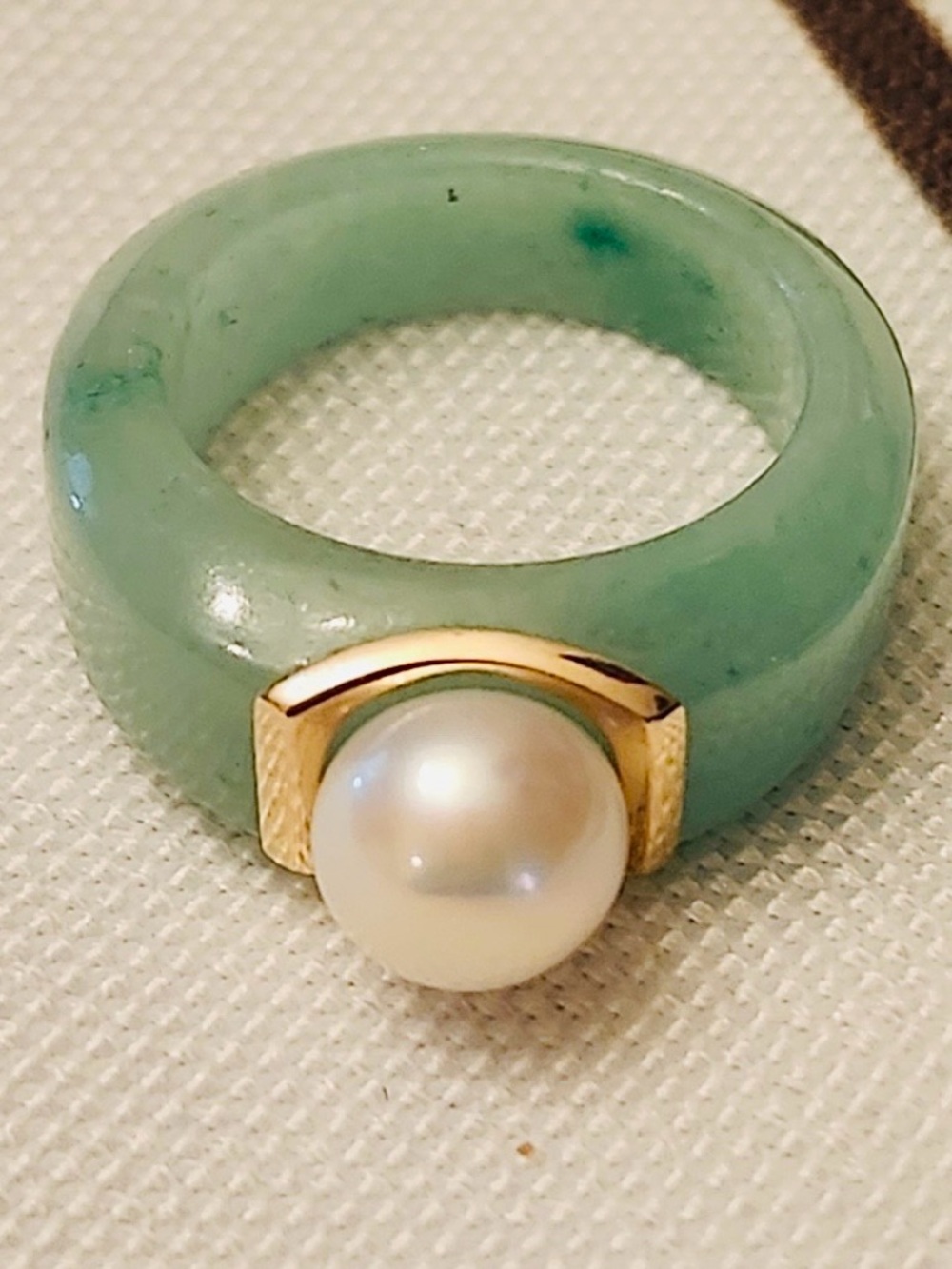 Vintage 14K Solid Gold Jade & Pearl Statement Ring ✨Sunning✨EUC